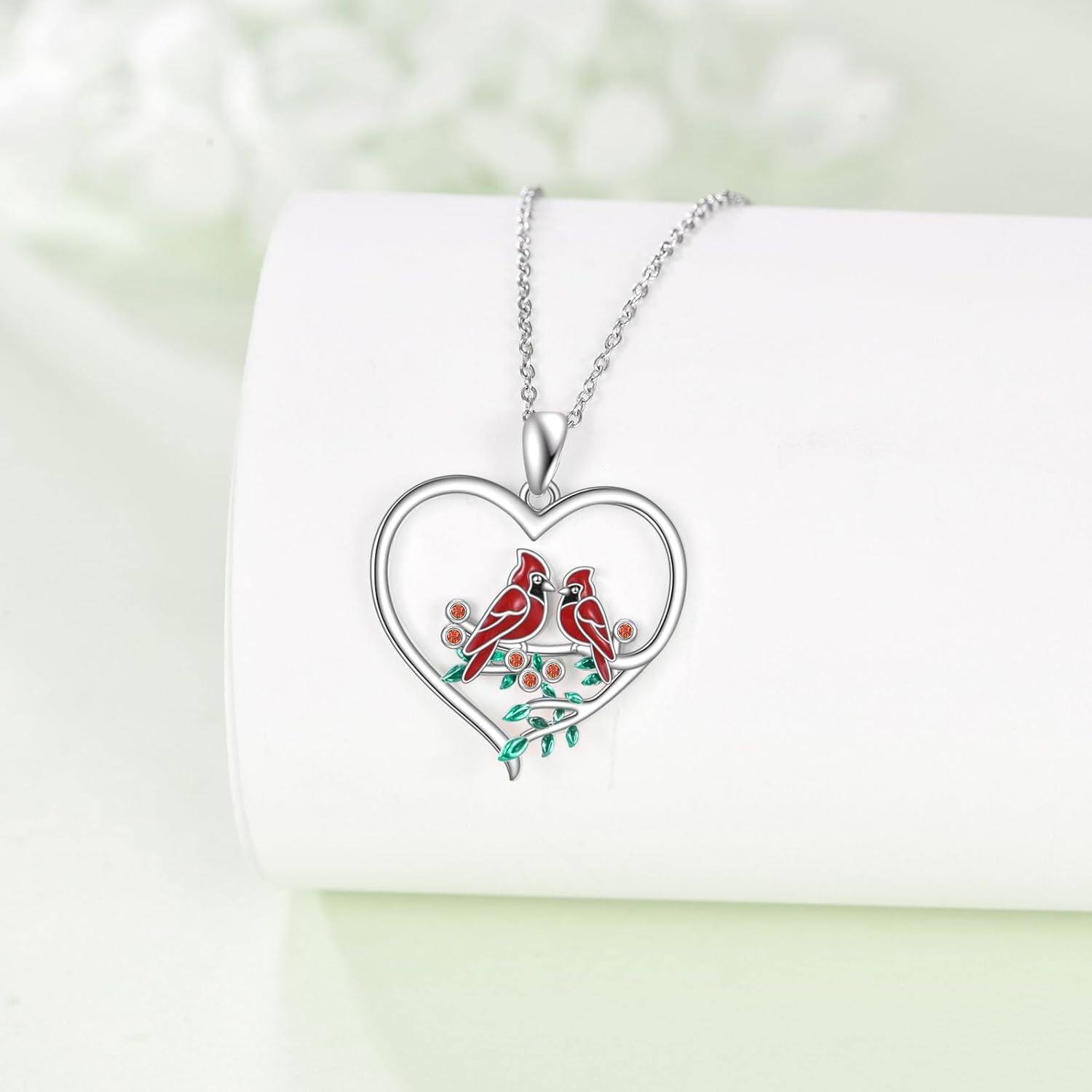 Cardinal Necklace 925 Sterling Silver Red Heart Cardinal Necklace Pendant Jewelry Gifts for Women - Image 2
