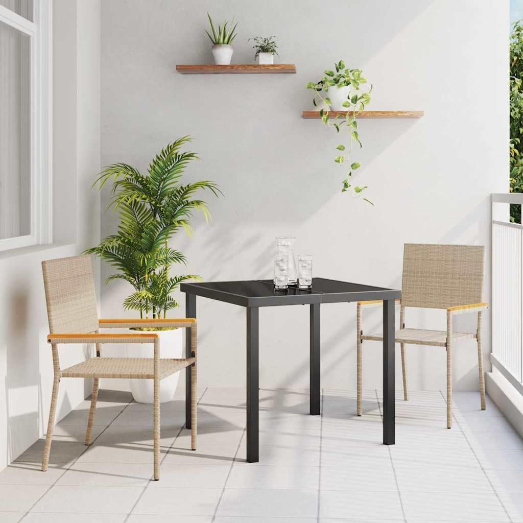 Gartenstühle 2er Set Stapelstühle Creme Braun aus Stahl & Akazienholz wetterfest 54 x 56 x 90 cm Modernes Design für Balkon Terrasse und Garten