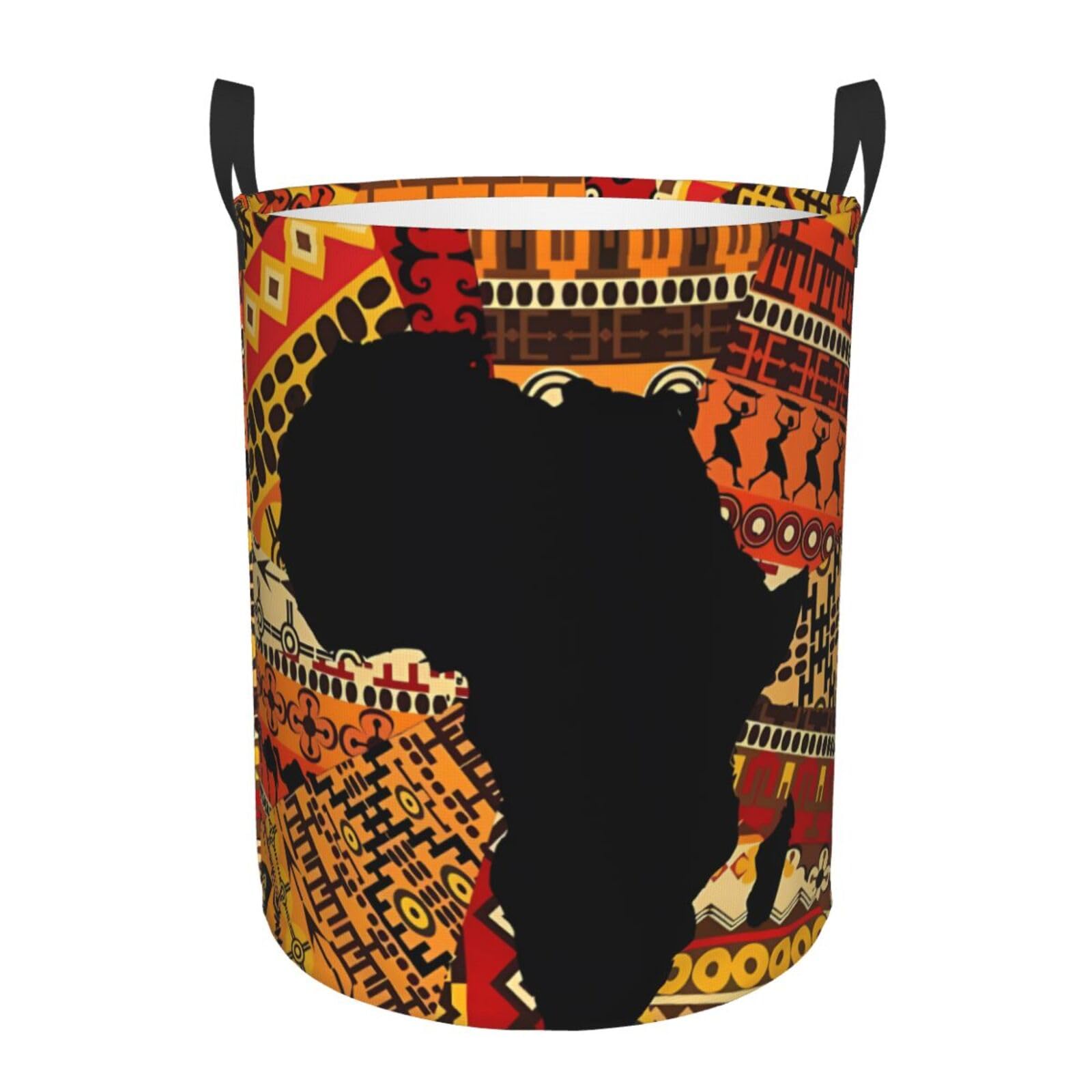 M Circular Hamper African Map Ethnic Pattern Print Storage Basket for Home