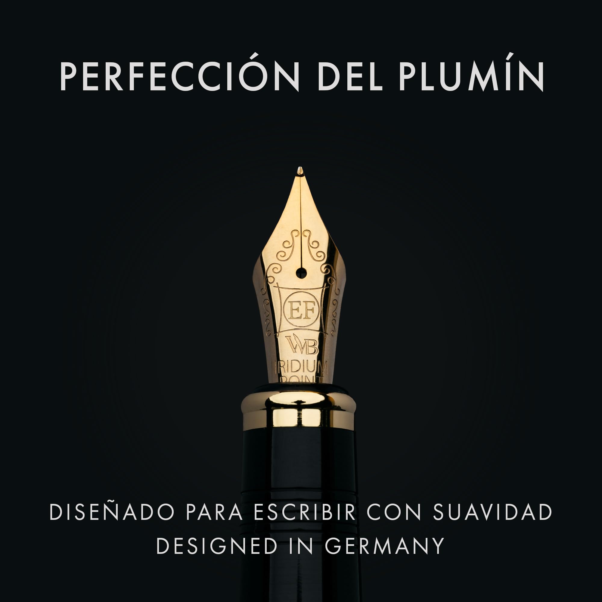 Wordsworth & Black Juego de pluma estilográfica Primori (Oro metalizado) de punta media con estuche de regalo, 24 cartuchos de tinta, convertidor de recarga de tinta, estuche de regalo, caligrafía