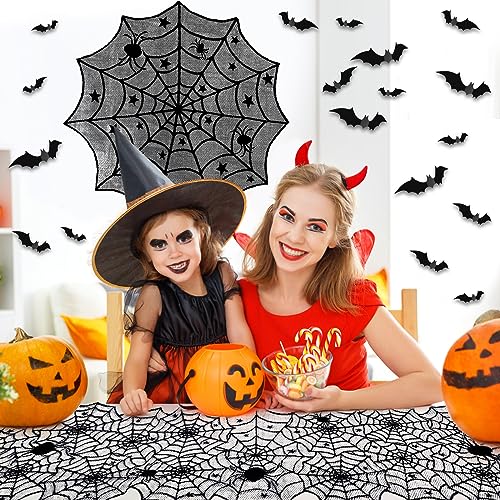 5Pack Halloween Decorations Indoor Halloween Spider Web Tablecloth Table Runners Fireplace Mantel Scarf Cobweb Lampshade Scary 3D Bats for Halloween Spooky Home Decor3