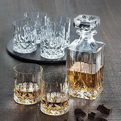 Image of Elegant Whiskey Decanter Set with Glass 7 pc for Men & Women, 750 Ml Whiskey Crystal Liquor Drinking Decanter Gift for Alcohol Lover (MV-01)