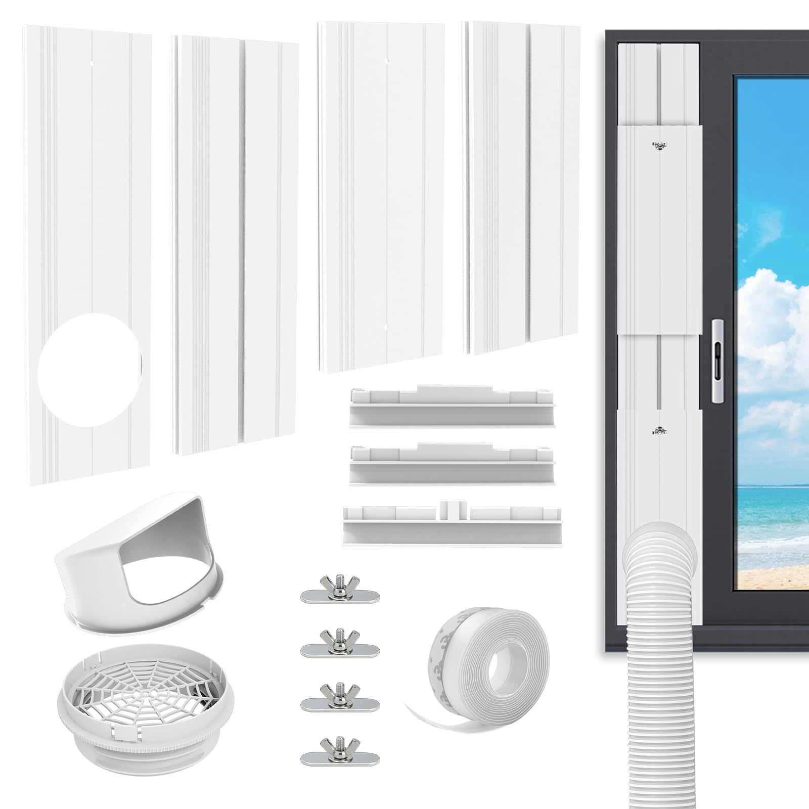 Amazon.co.jp: 窓用ダクトパネル 4枚セット 窓枠高さ67-195cmまで無