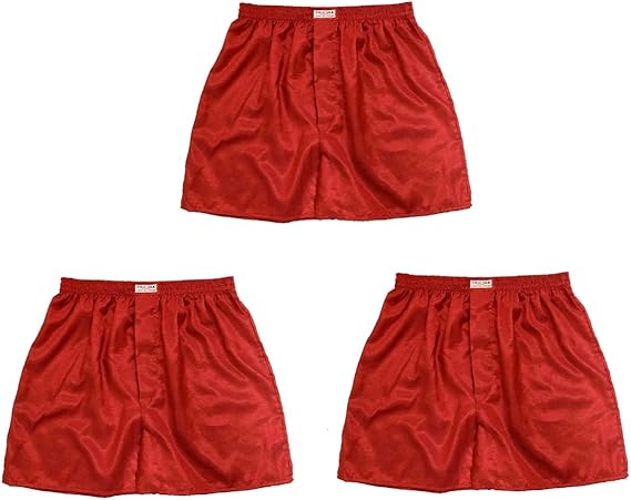 Amazon Brightrust メンズ シルク トランクス ボクサー パンツ 下着 インナー 無地 前開き タイシルク セット レッド 3 Xxl ボクサー 通販