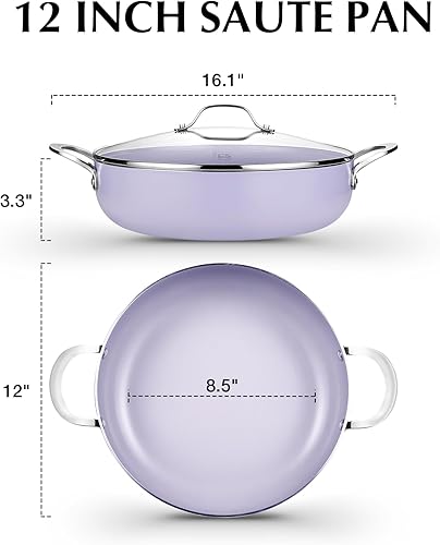 Miniatura 9 de KOCH SYSTEME CS Sartén para Saltear con Tapa, Sartén Honda para Freír de 12 Pulgadas, Sartén para Saltear Antiadherente de Cerámica Libre de Toxinas