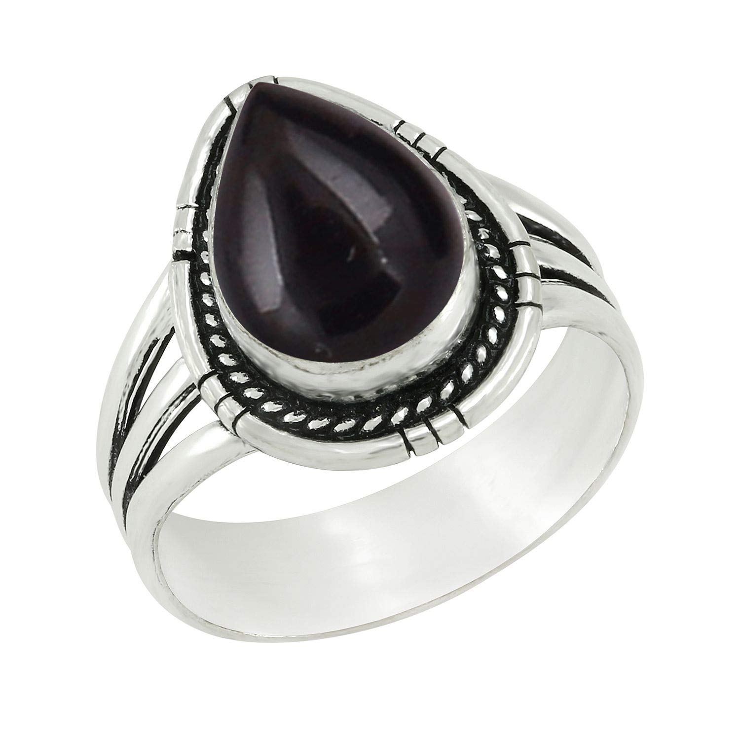 Natural Moonstone/Labradorite/Turquoise/Amethyst/Lapis Pear Shape Gemstone Rings for Women - 925 Silver Plated Handmade Birthstone Triple Band Style