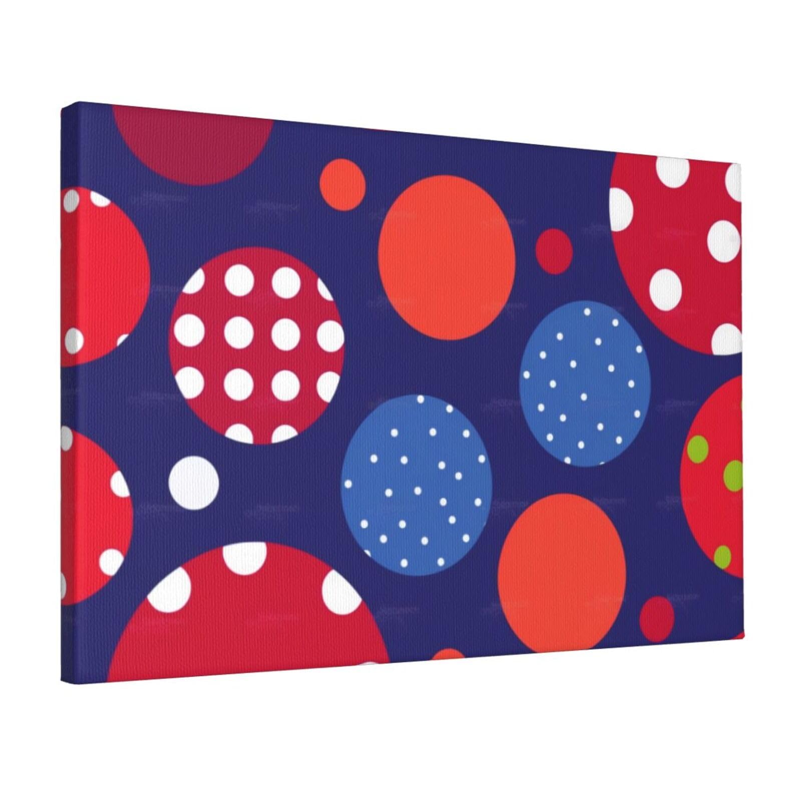 YKLJG red white polka dot Printed Wall Art Canvas Prints 45x30 CM Wooden Framed Picture Painting Artwork for Bedroom Kitchen Home Office Decor