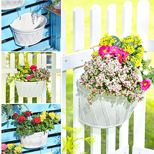 Sungmor Wall Hanging Planters,11.5 Inch Hanging Flower Pots For Railing Fence - Indoor Outdoor Balcony Wall Hanging Basket, Plastic Plant Pot Container - Half Round & 3Pc Pack & Grey White #TOP6
