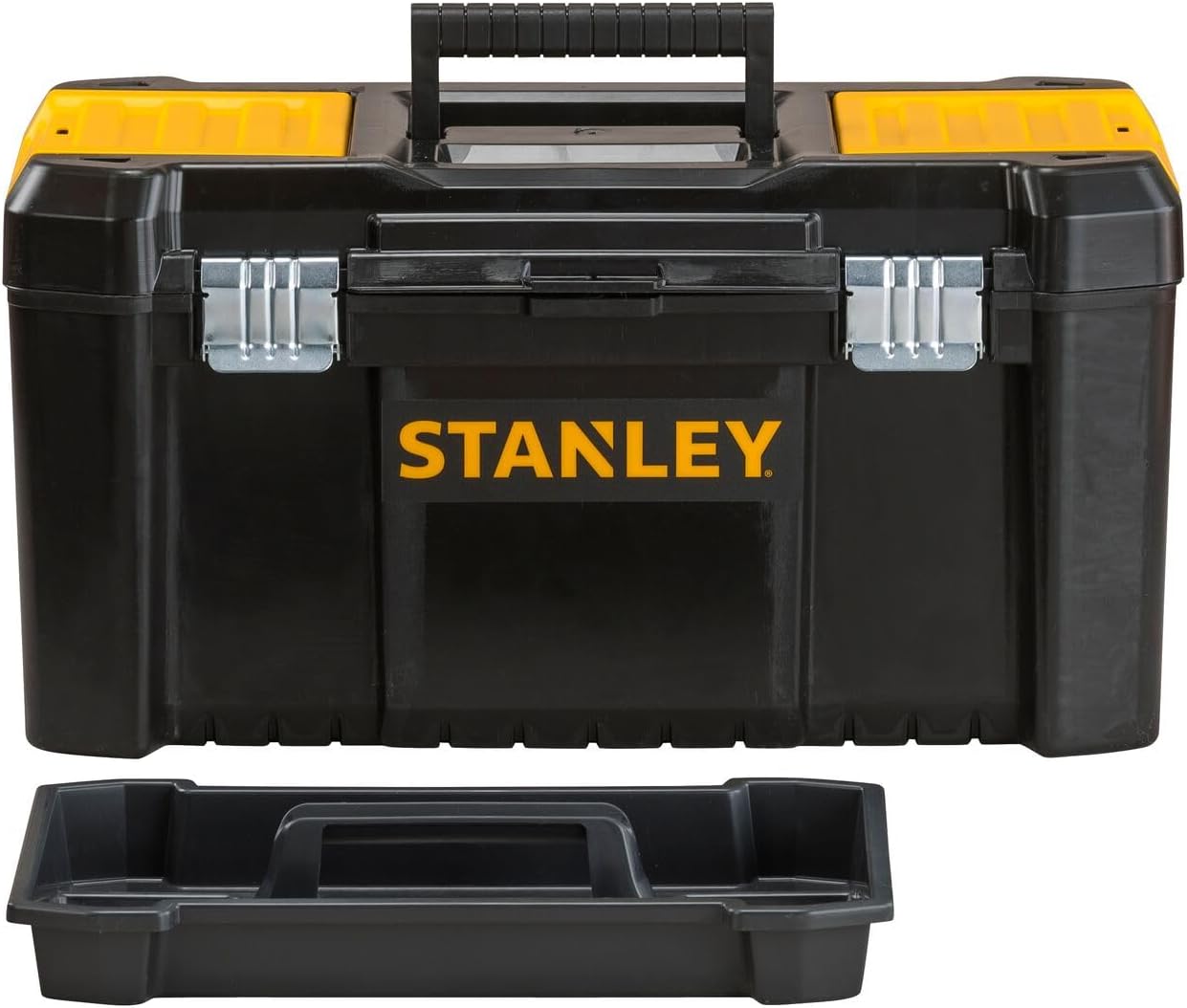 Stanley STST1-75521 Tool Box (19 Inches, 48.2 x 25.4 x 25 cm, Load up to 8 kg, Tool Box with Metal Clasps, Organiser with Removable Carrier, Robust Plastic Case)