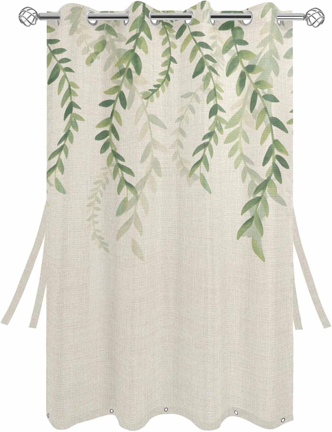 Green Vine Leaf Outdoor Curtains for Patio Waterproof, Privacy Sunlight Blocking Outside Drapes, Country Rustic Watercolor Plant Beige Grommet Curtains for Gazebo Porch Pergola Panel 54x108