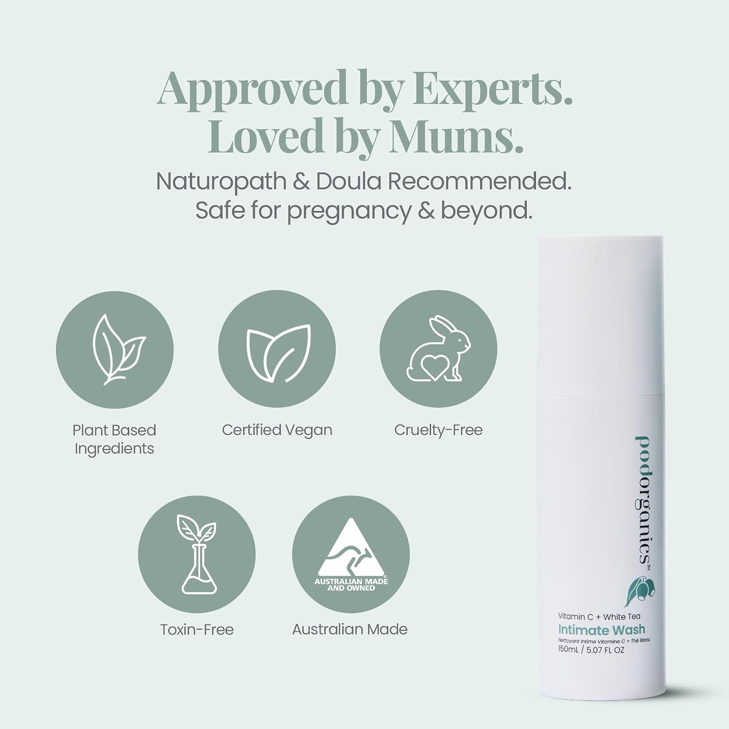 Vitamin C + White Tea Intimate Wash - Sensitive Skin Cleanser | Naturopath Tested, Doulas & OB-GYN Recommended - Antioxidant-Rich, Post-Birth Safe & Breastfeeding Friendly - 5.07 fl oz