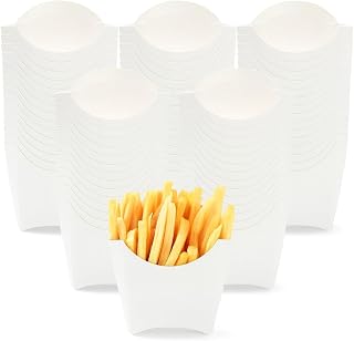 ZILAMGOO 50 Pack 4oz French Fry Containers, White Disposable Paperboard French Fries Holder Cups for Fries, Onion Rings, Snacks, Crackers – Stackable French Fry Cups for Parties & Takeout