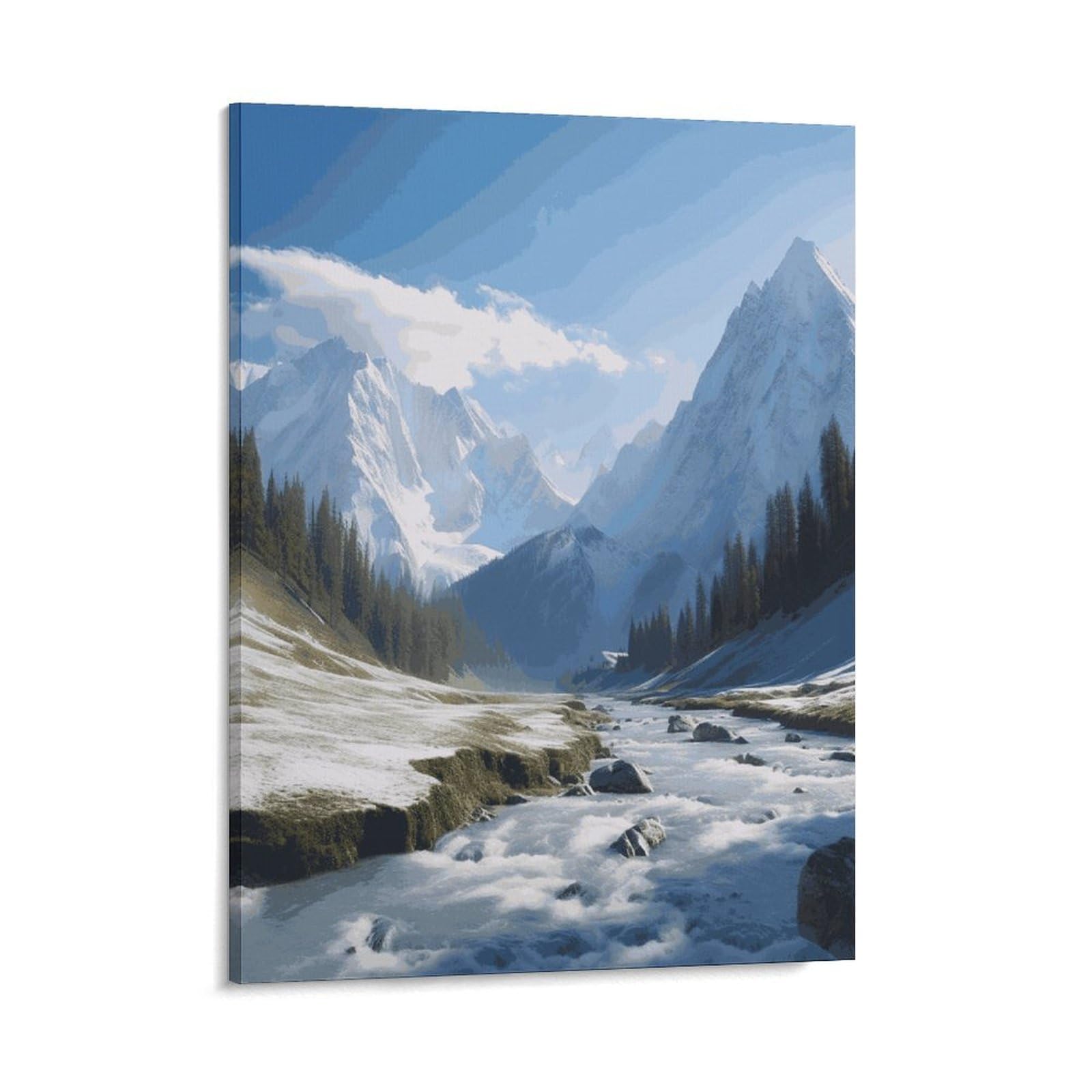 Adfgyerh Style Snowy Mountains Wall Art Framed,Canvas Prints Ready To Hang Home Decor,Canvas Wall Art For Living Room Hallway Office Wall Decor 08X10inch(20X25cm)