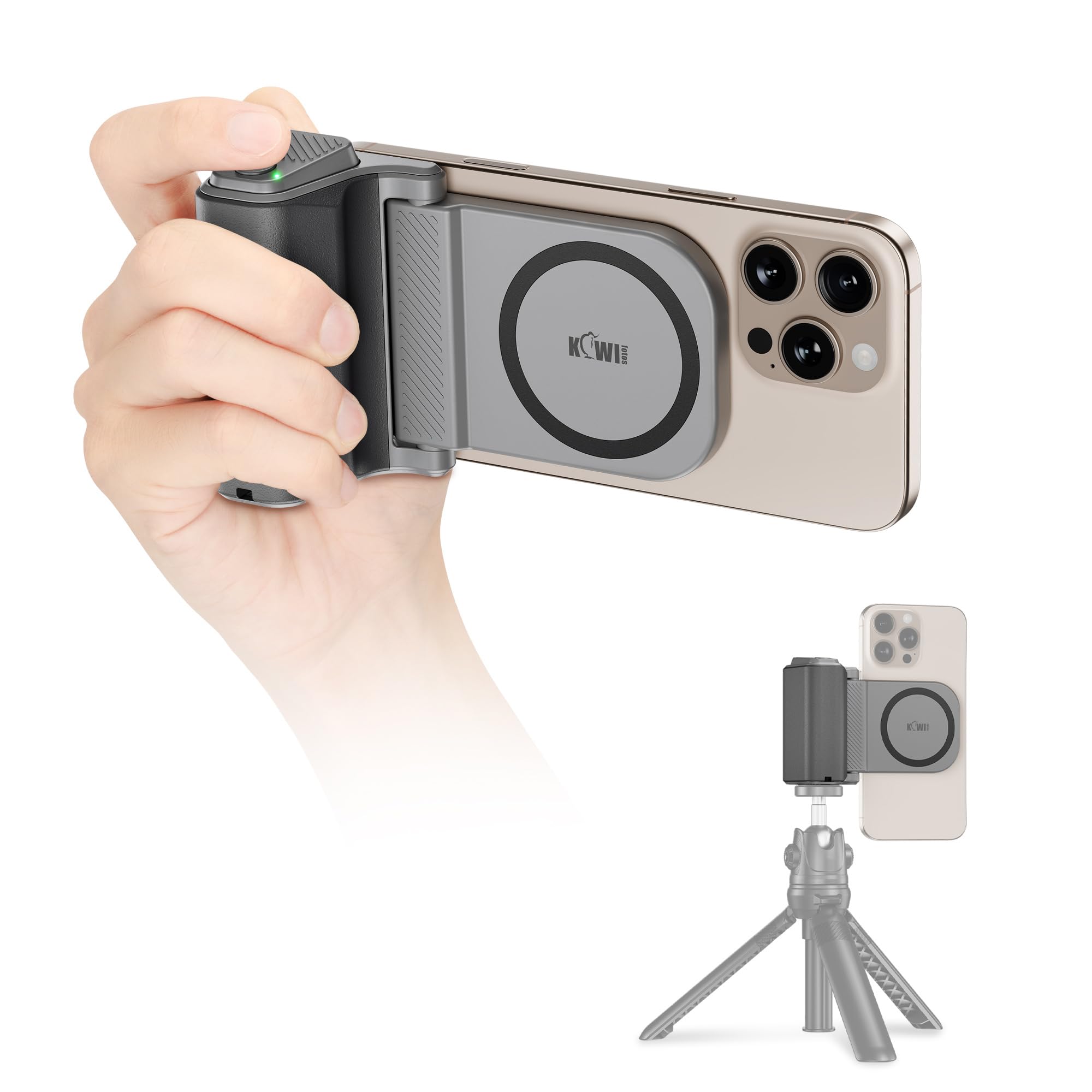 Photo 1 of KIWIFOTOS for iPhone Magsafe Camera Grip Magnetic Phone Handle with Bluetooth Remote for iPhone 17 16 Pro Max Samsung Smartphone Vlog Video Shooting(Tripod NOT Included)