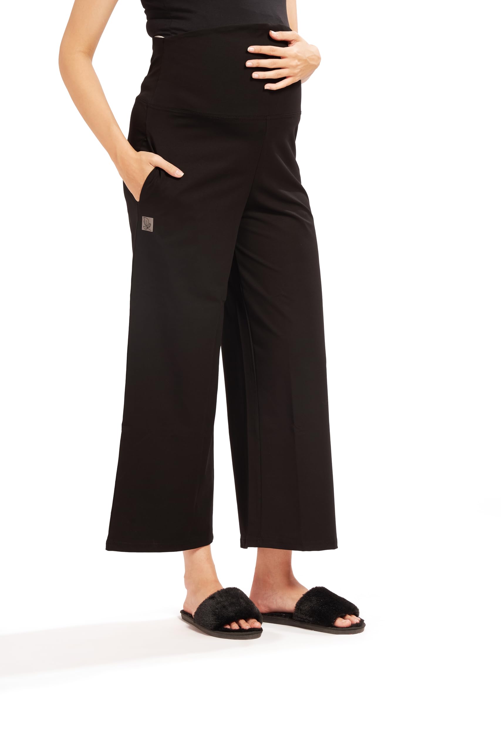 Women's Cotton Lycra Stretchable Relaxed Fit Maternity Pants | Maternity Yoga Pants | Maternity Trousers Black Large 5556