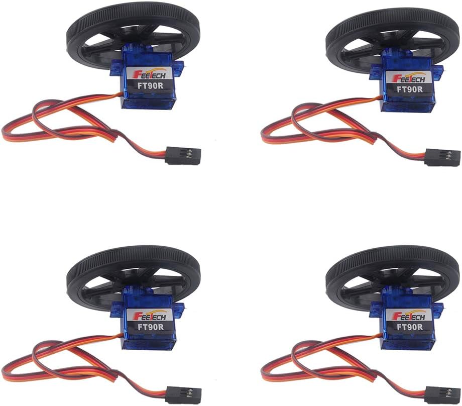 4 Sets Mini 9g Digital Servo, FT90R 360 Degree Continuous Rotation Micro Servo Motor, Micro RC Servos with Wheels for RC Robot Helicopter Airplane Controls Car Boat