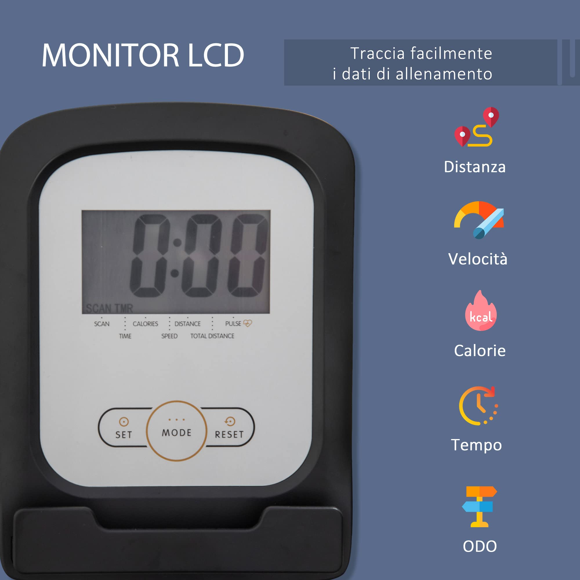 HOMCOM Cyclette da Casa con 8 Livelli di Resistenza, Cyclette Orizzontale Recumbent con Ruote, Monitor LCD e Seduta Regolabile, in Acciaio e ABS, per Home Gym Casa, 122-137x62x103cm