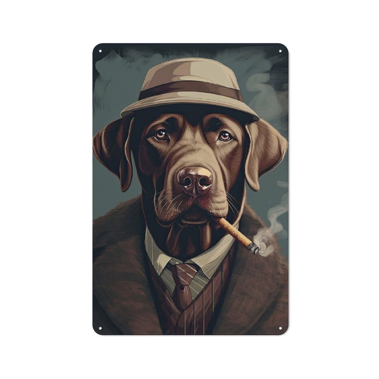 Junmoney Style-15 Brown Labrador Gangster Retro Metal Plaque 30X20cm For Guest Room Or Hallway, Housewarming Present For People Styling Guest Room And Hallway