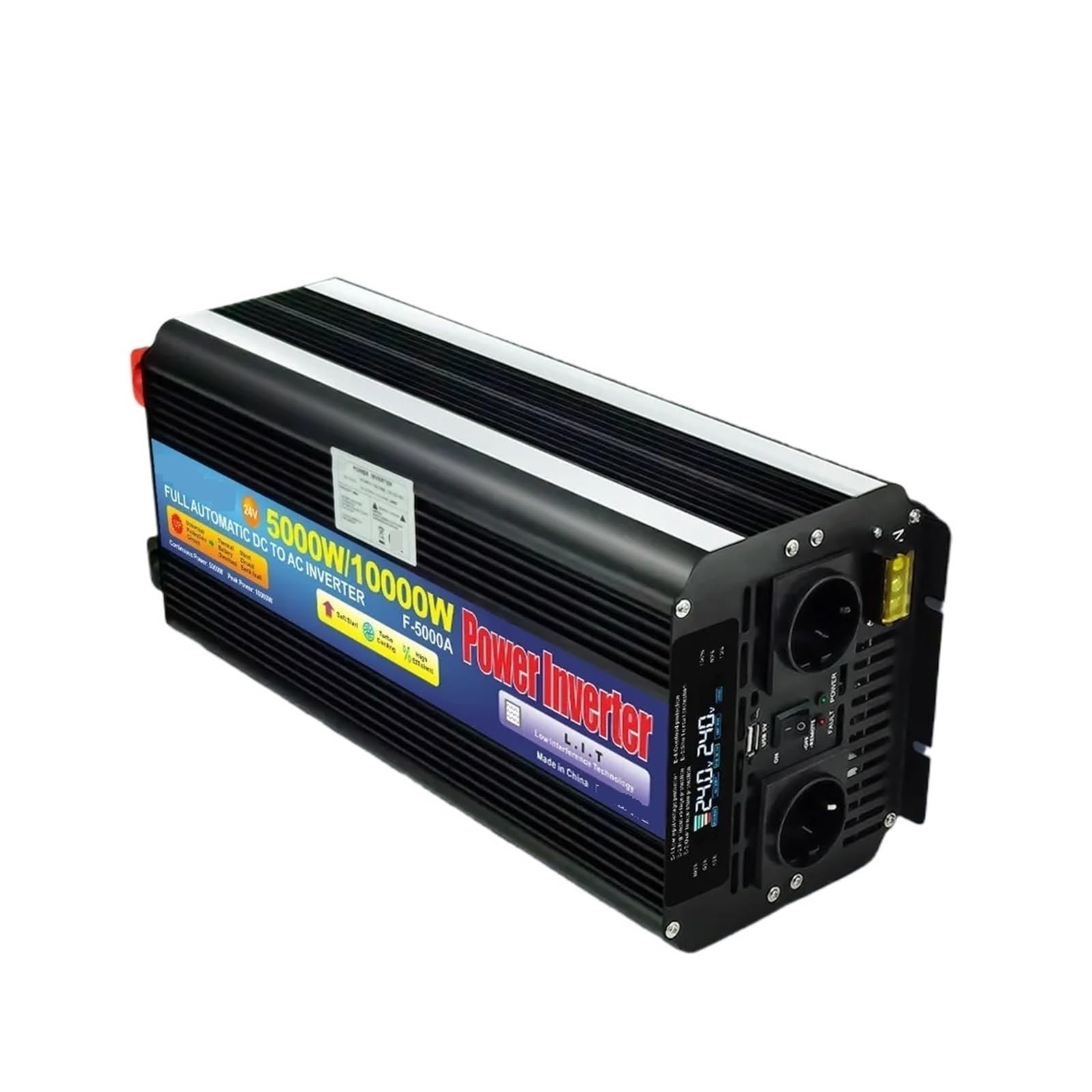 Falownik 10000 W DC12V/24 V na AC220 V konwerter z wtyczką solarną off-grid wyświetlacz L+C+D falownik akumulatora do samochodu/łodzi (DC24V_AC220-240V)