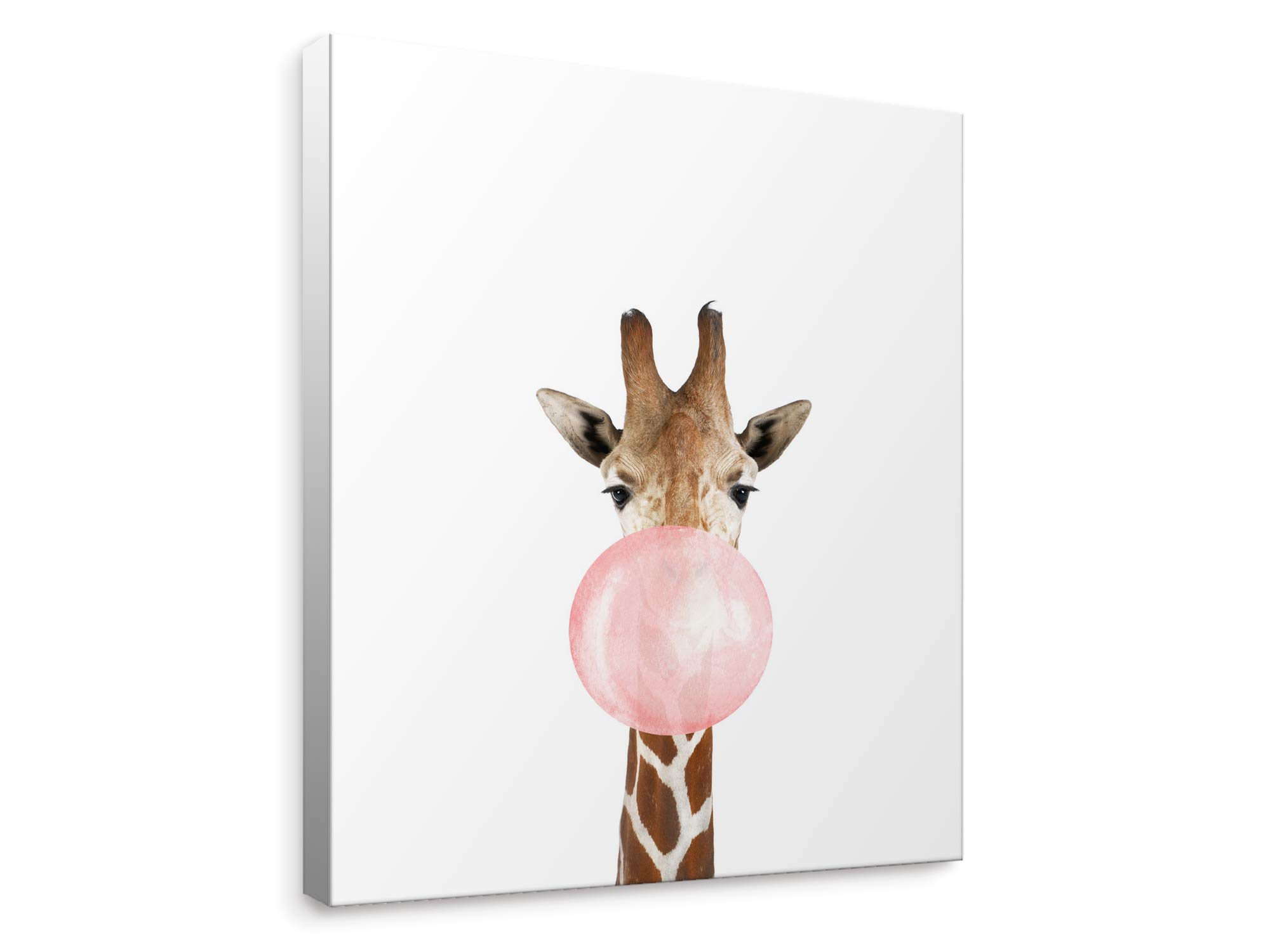 Niwo Art - Giraffe A, Pink Bubble Gum Animals, Canvas Wall Art Home Decor, Gallery Wrapped, Stretched, Framed Ready to Hang (16"x12"x3/4")