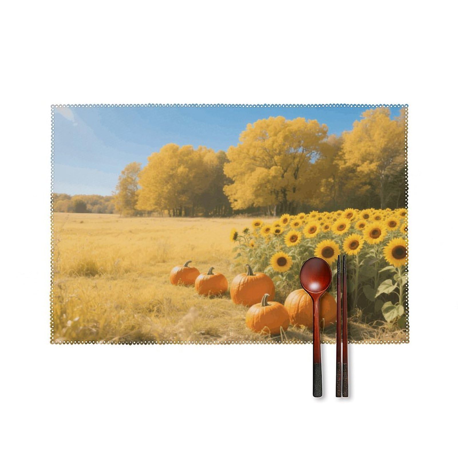 Pumpkin and Sunflower Placemats Set of 4 Heat Resistant Non-Slip Place Mats for Dining Table Washable Placemat Wipeable Dining Table Mat Canvas Place Mats Dining Table Decor