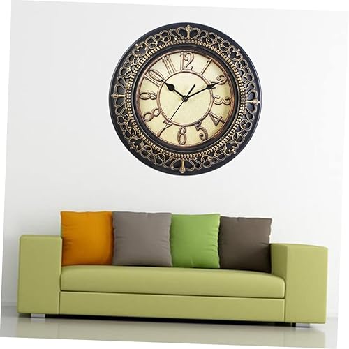 Miniatura 7 de Reloj de pared silencioso para sala de estar, reloj de esfera tallada europea vintage de 12 pulgadas