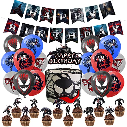 Decoración de Cumpleaños Venom 34 pcs, Globos Venom, Feliz Cumpleaños Pancarta, Decoración de...