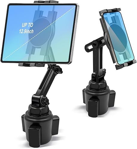 Cup Holder Car Tablet Mount, 360 Adjustable 2-Arm Stand Holder for iPad Pro 12.91110.59.7AirMini 654, Samsung Galaxy TabZ Fold 43, Tienda Fire HD,