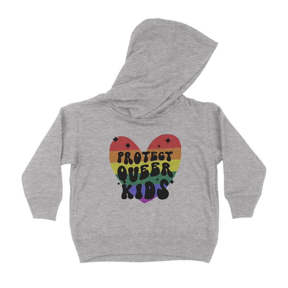 Rainbow Heart Protect Queer Kids Kids Hoodie Sweatshirt Toddler 5T Heather Grey