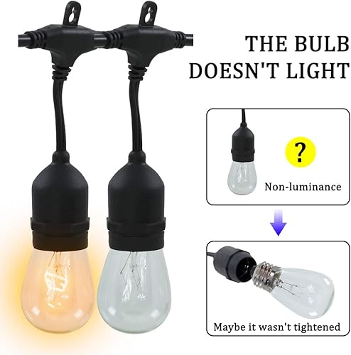 Miniatura 3 de FDW Tira de luces incandescentes resistentes a la intemperie para exteriores, paquete de 2 (48 pies cada uno) con 30 bombillas + extra, conectables