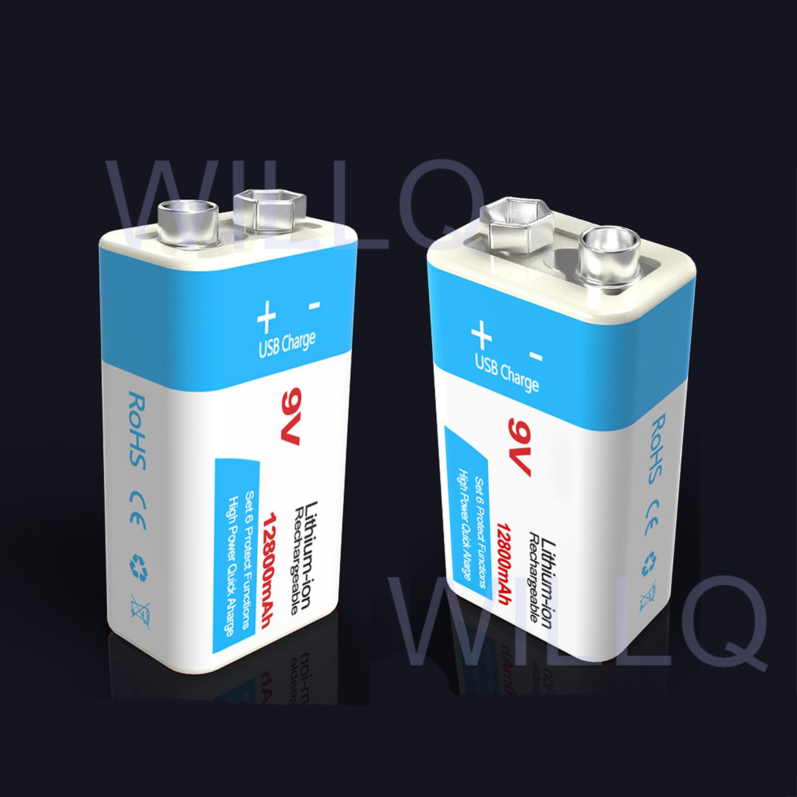 Baterías de Litio Recargables de 9V USB Tipo-c 9 Voltios 9900mAh 12800mAh Baterías de Repuesto 1.5 H Carga Rápida 1000 Ciclos para Dispositivos Eléctricos de 9V,2pcs 9v9900mah