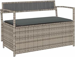 vidaXL Gartenbank mit Stauraum und Kissen Grau Poly Rattan, Gartenbank, Parkbank, Outdoor-Bank, Sitzbank, Terrassenbank, Außenbank, Gartenmöbel