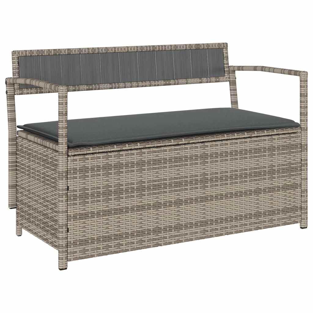 vidaXL Gartenbank mit Stauraum und Kissen Grau Poly Rattan, Gartenbank, Parkbank, Outdoor-Bank, Sitzbank, Terrassenbank, Außenbank, Gartenmöbel