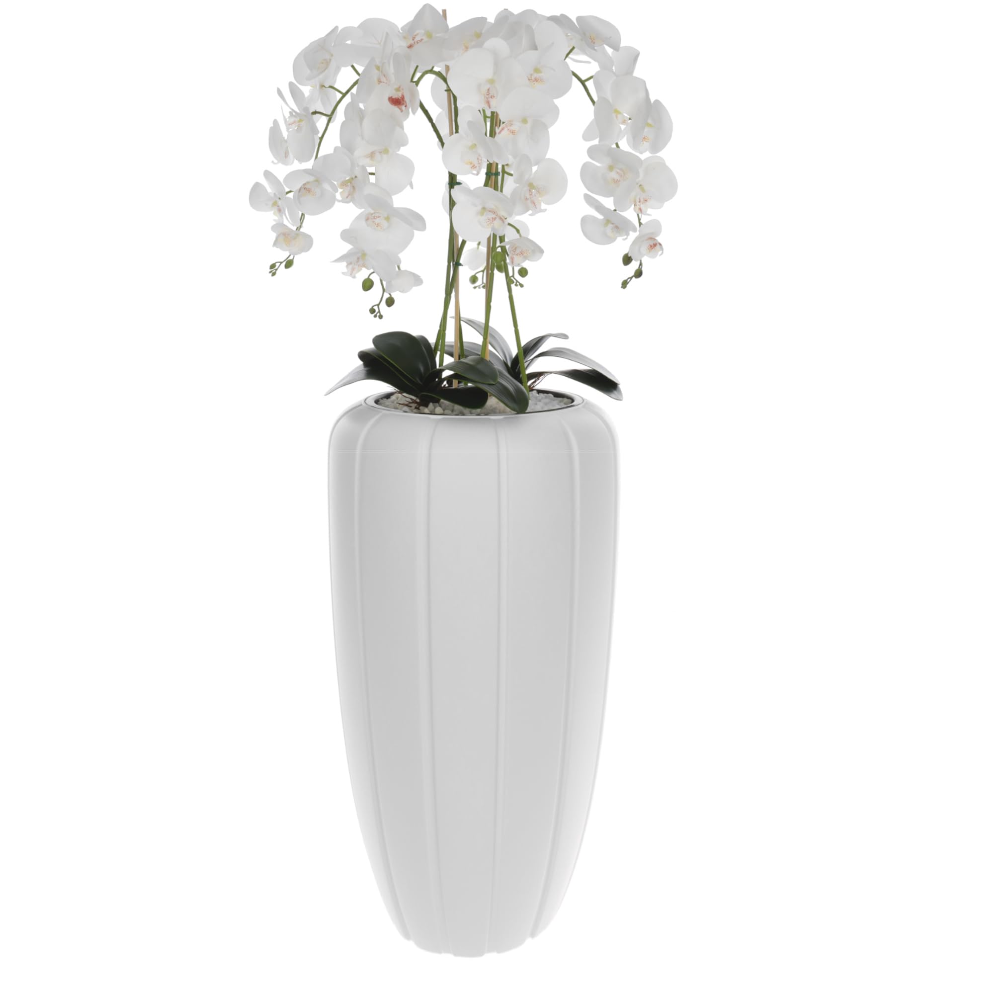 Orchidea artificiale bianca in vaso bouquet di fiori H 125 cm vaso bianco