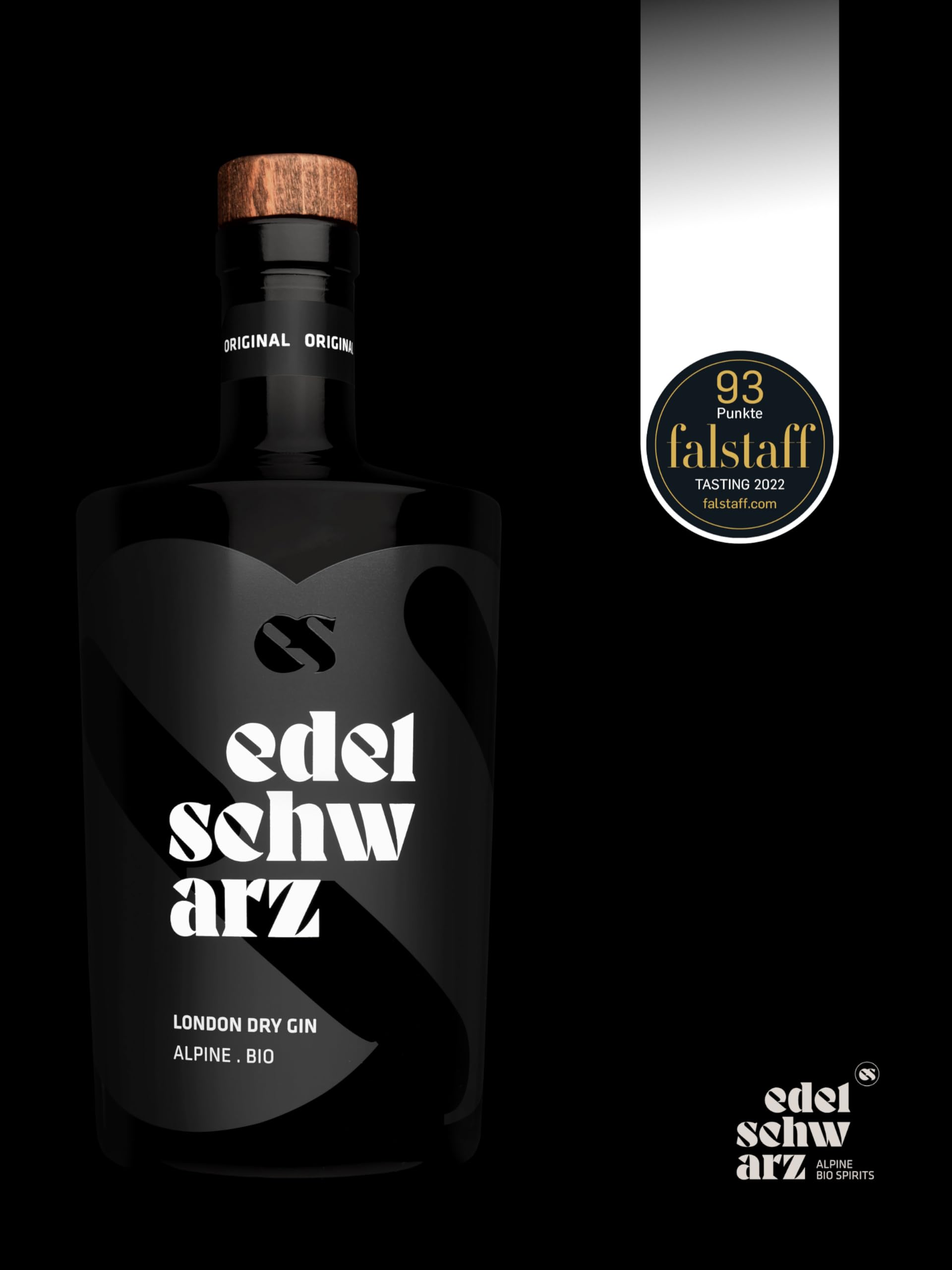 edelschwarz Alpine Bio Gin, 500 ml, 47% vol. - premium handcrafted London Dry Gin - 17 selezionati botanici biologici alpini - Qualità Made in Alto Adige…