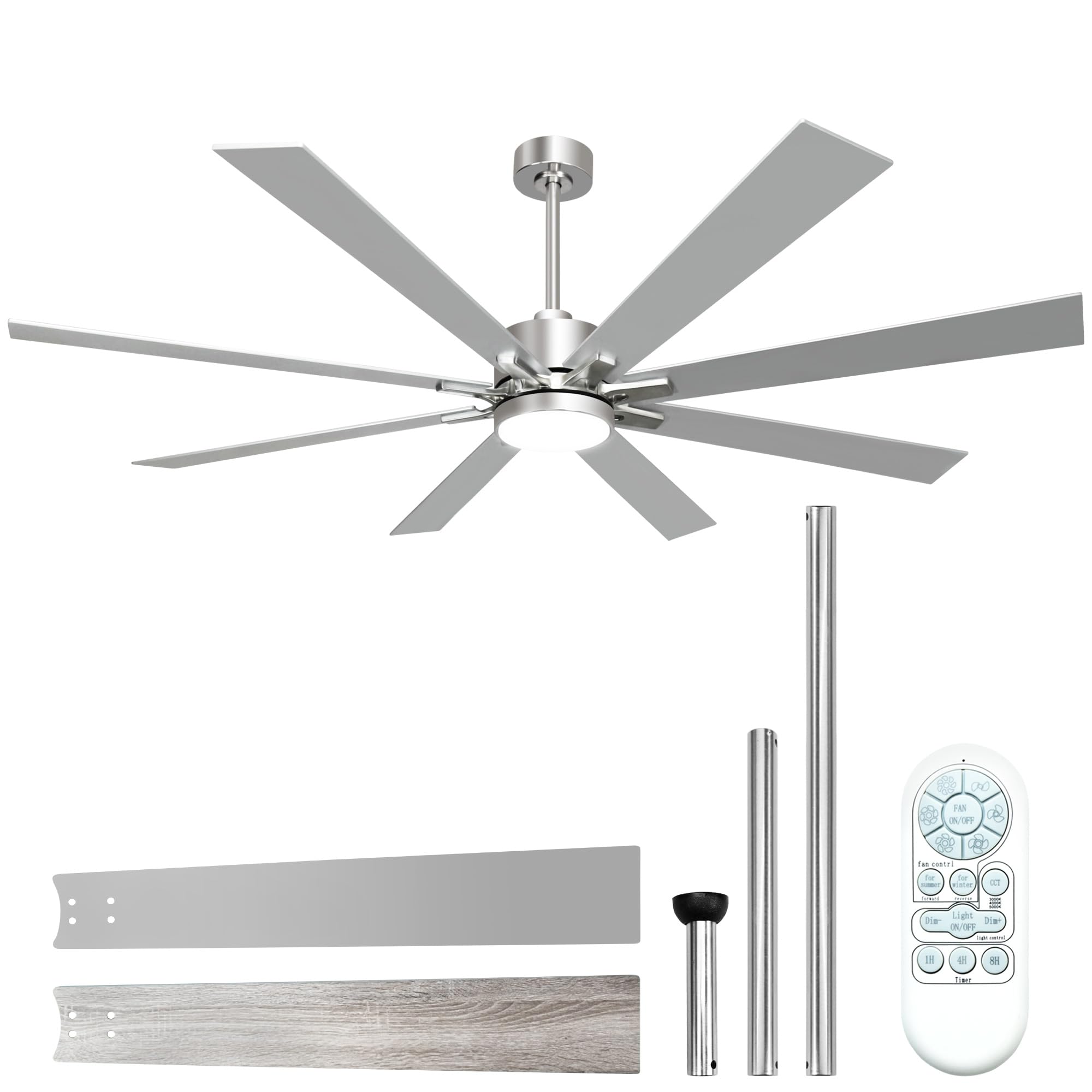 hykolity 72 Inch Modern Flush Mount Large Nickel Ceiling Fan with Light