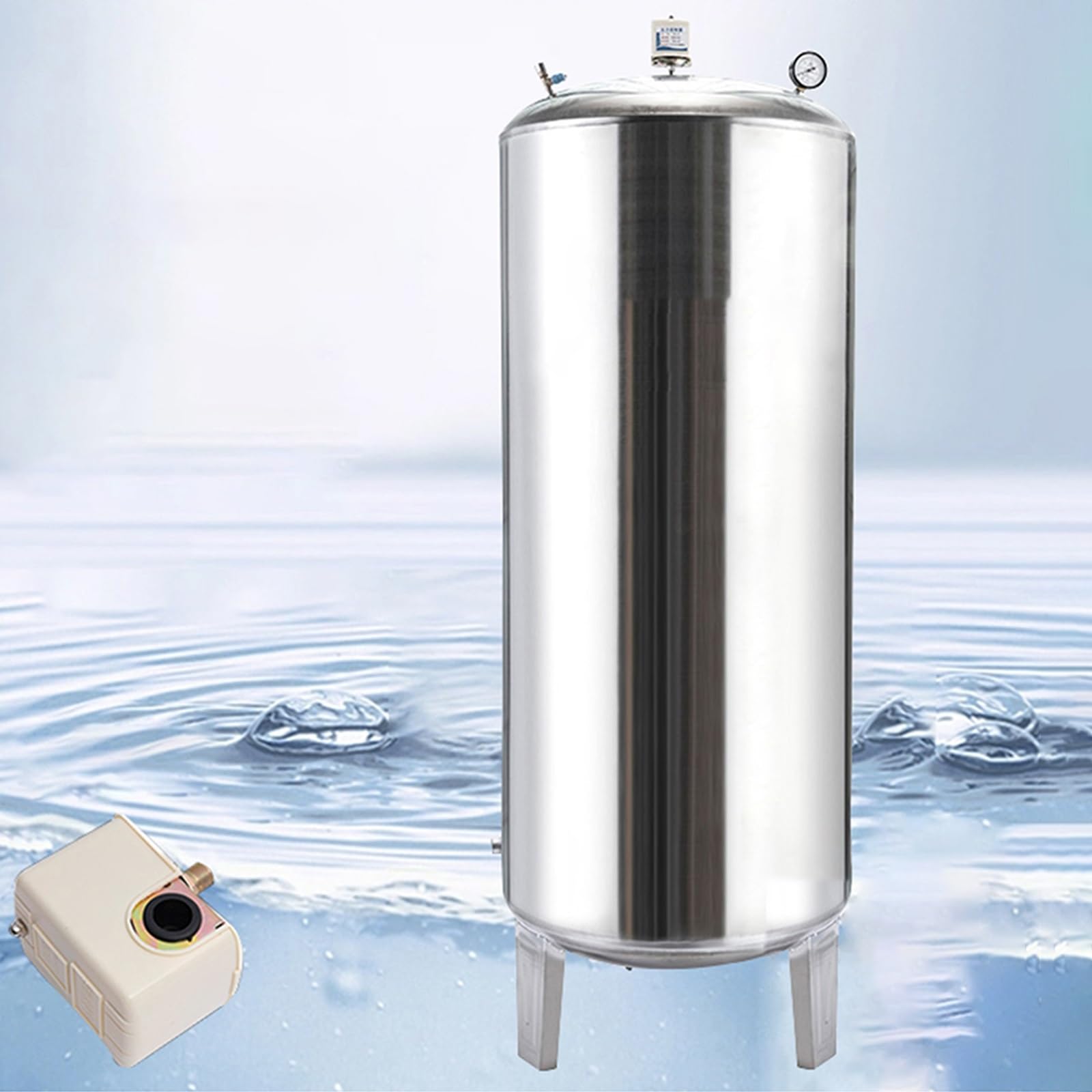 Depósito de presión de agua de acero inoxidable con accesorios de montaje para uso doméstico y jardín