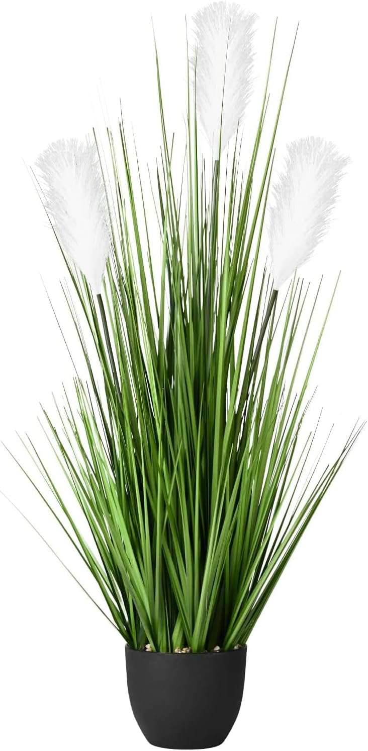 2 Pack Artificial 34 Greenery Floor Plants with Reed Flowers, Tall Fake Plant Potted, Faux Pampas Grass Plants for House Decorations, Lobby, Bathroom, Wedding, Garden Indoor Outdoor(Yellow Gradient)
