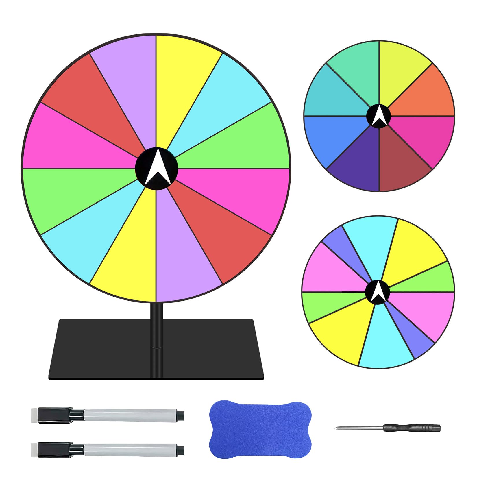 8/10/12 Slots Glücksrad zum Drehen 20cm Gluecksrad zum Selbstgestalten mit Ständer Drehendes Preisrad Bunt Fortune Wheel mit 3 Abnehmbarer Drehrad für Lotteriespiele Karneval