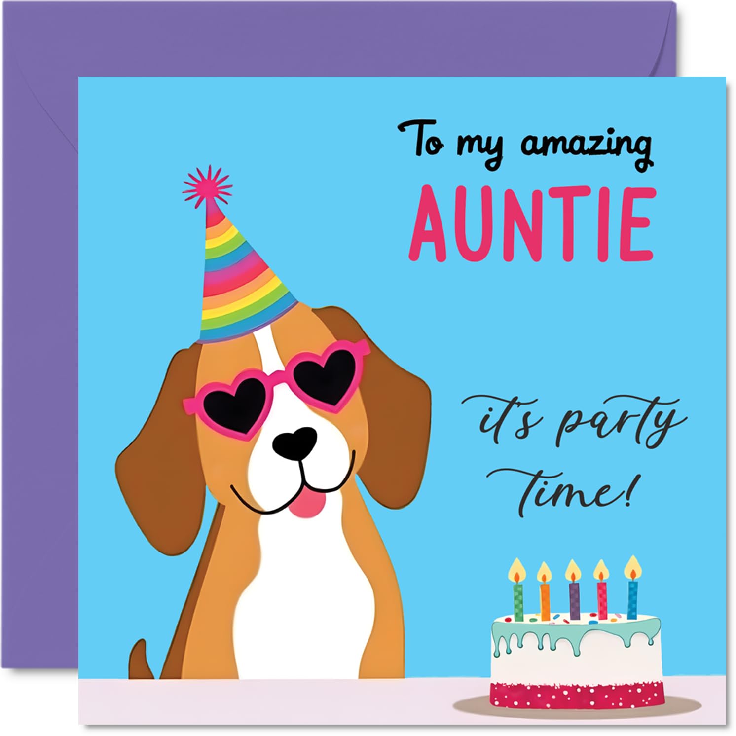 Auntie Birthday Card - Doggy Party - Happy Birthday Card for Auntie from Nephew Niece, 145mm Dog Lovers Bday Greeting Cards