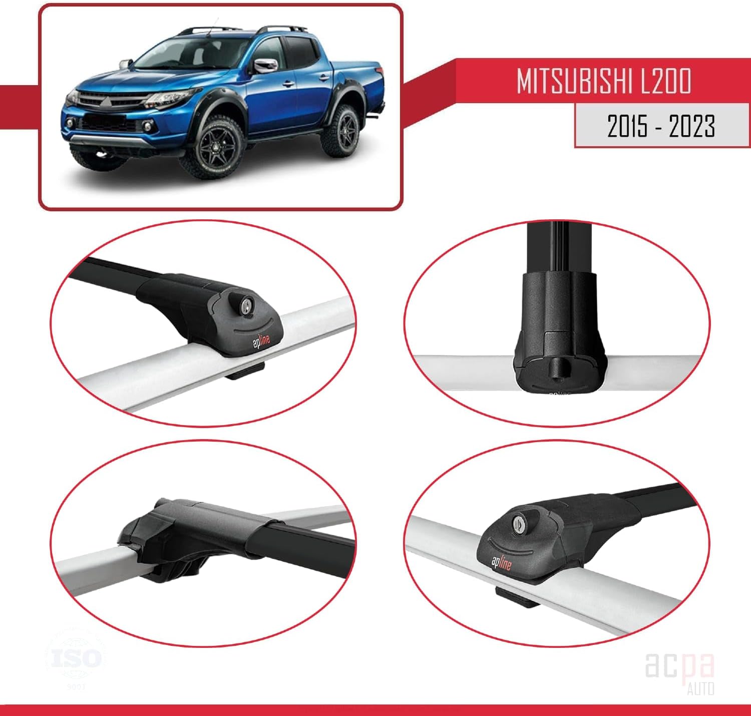 Compatible with Mitsubishi L200 2015-2023 Roof Rack ACE-1 Roof Rack Pack Rack Black
