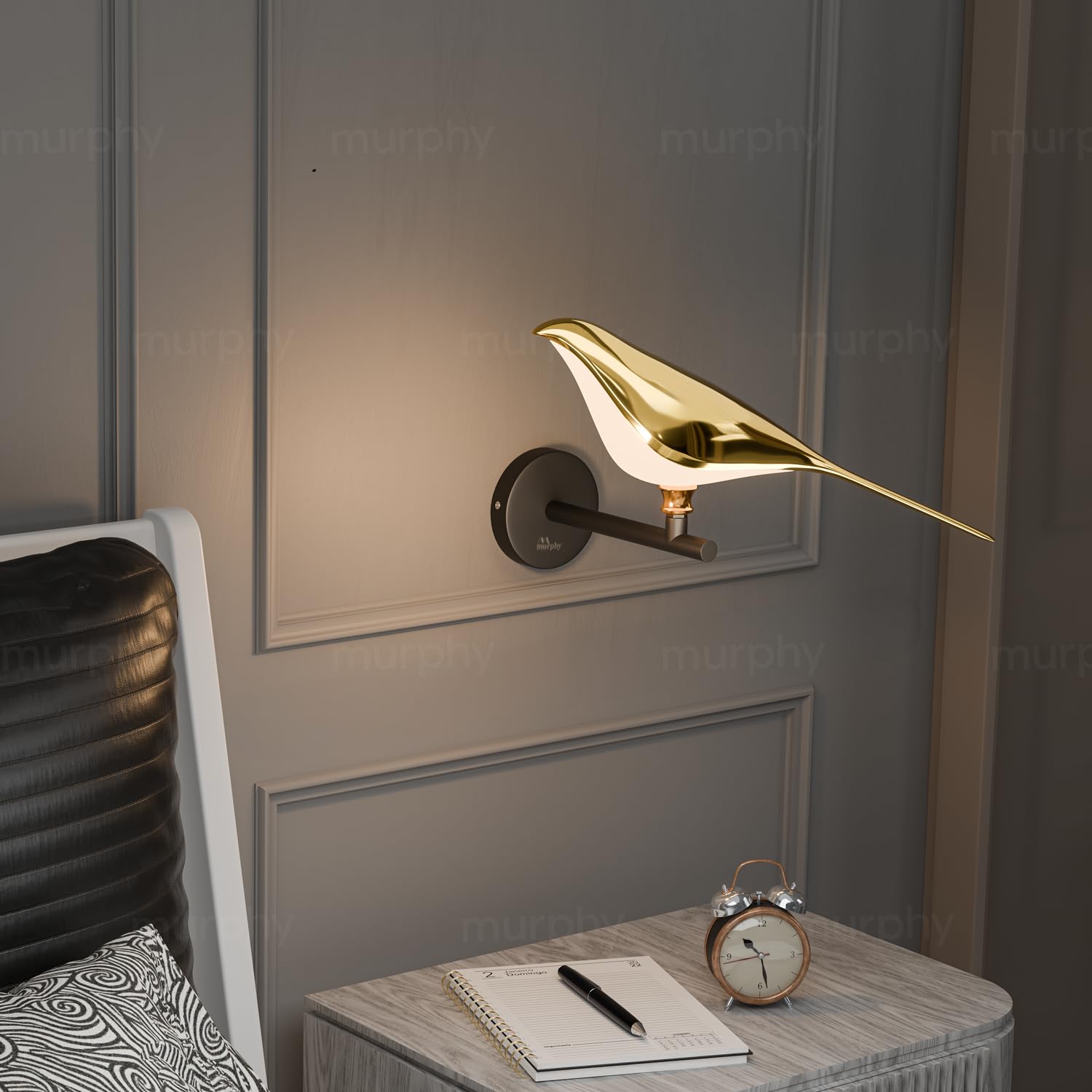 Murphy Golden Bird Wall Light for Living Room, Bedroom, Cafe - Modern 3-in-1 Colo, Stone Finish Wall Sconce, Home & Office Decoration (Pack of 2)