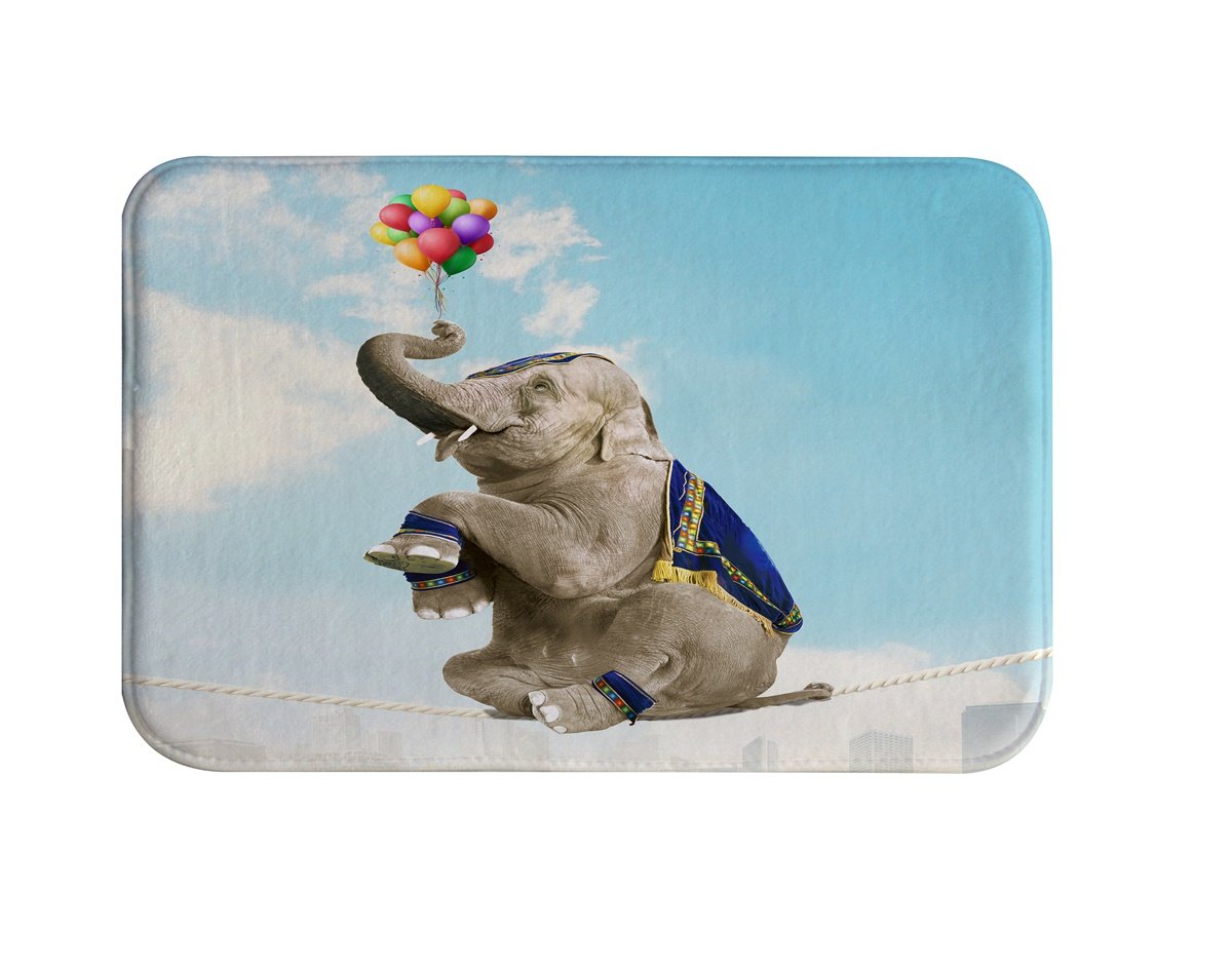 Elephant Bathroom Rug, IMEI Animal 3D Print Flannel Soft Washable Comfort Rug Multi-use Doormat in Bathroom, Kitchen,Toilet Floor, Laundry 16X24 Inch (Happy Elephant with Balloon)