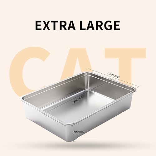 Miniatura 10 de Yangbaga Caja de arena de acero inoxidable para gatos y conejos, bandeja de arena para control de olores, antiadherente, fácil de limpiar, a prueba