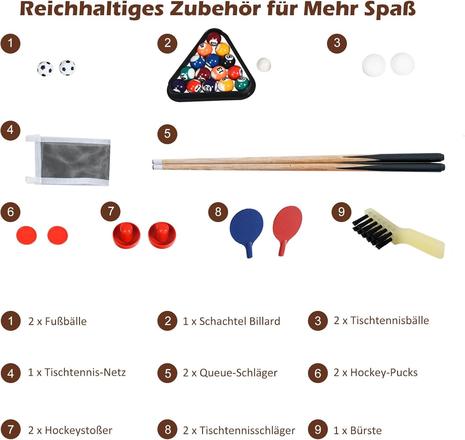 FANTASK 4 in 1 Spieltisch, multifunktionaler hölzerner Billardtisch & Tischtennistisch & Airfield Hockeytisch & Kickertisch
