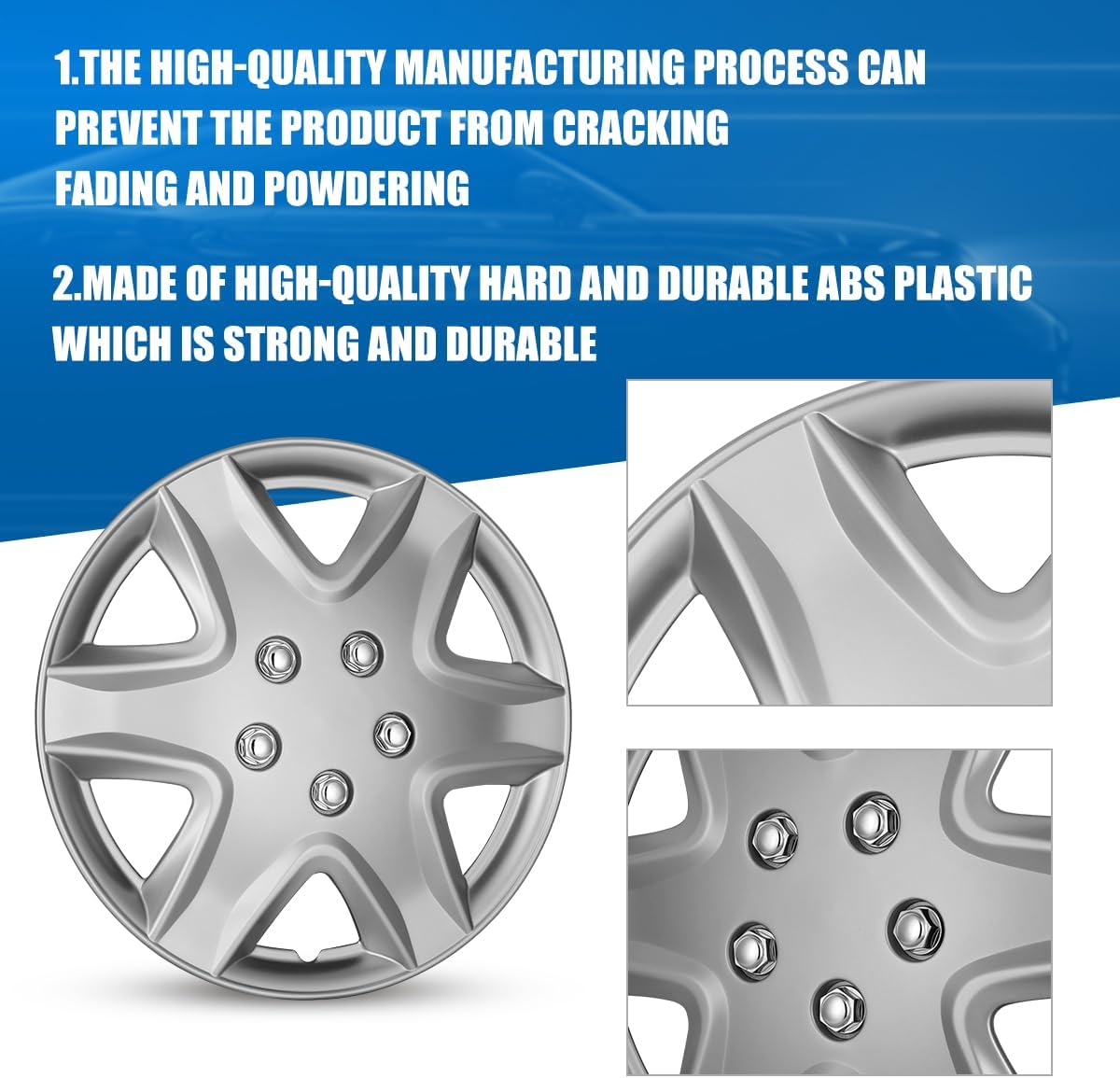 Silver 14 inch Hubcaps, Set of 4 OEM Replacement Wheel Tire Covers Accessories, 14" Hub Caps Compatible/Replacement for Chevy Chevrolet Dodge Ford Honda Mazda VW Volkswagen and More