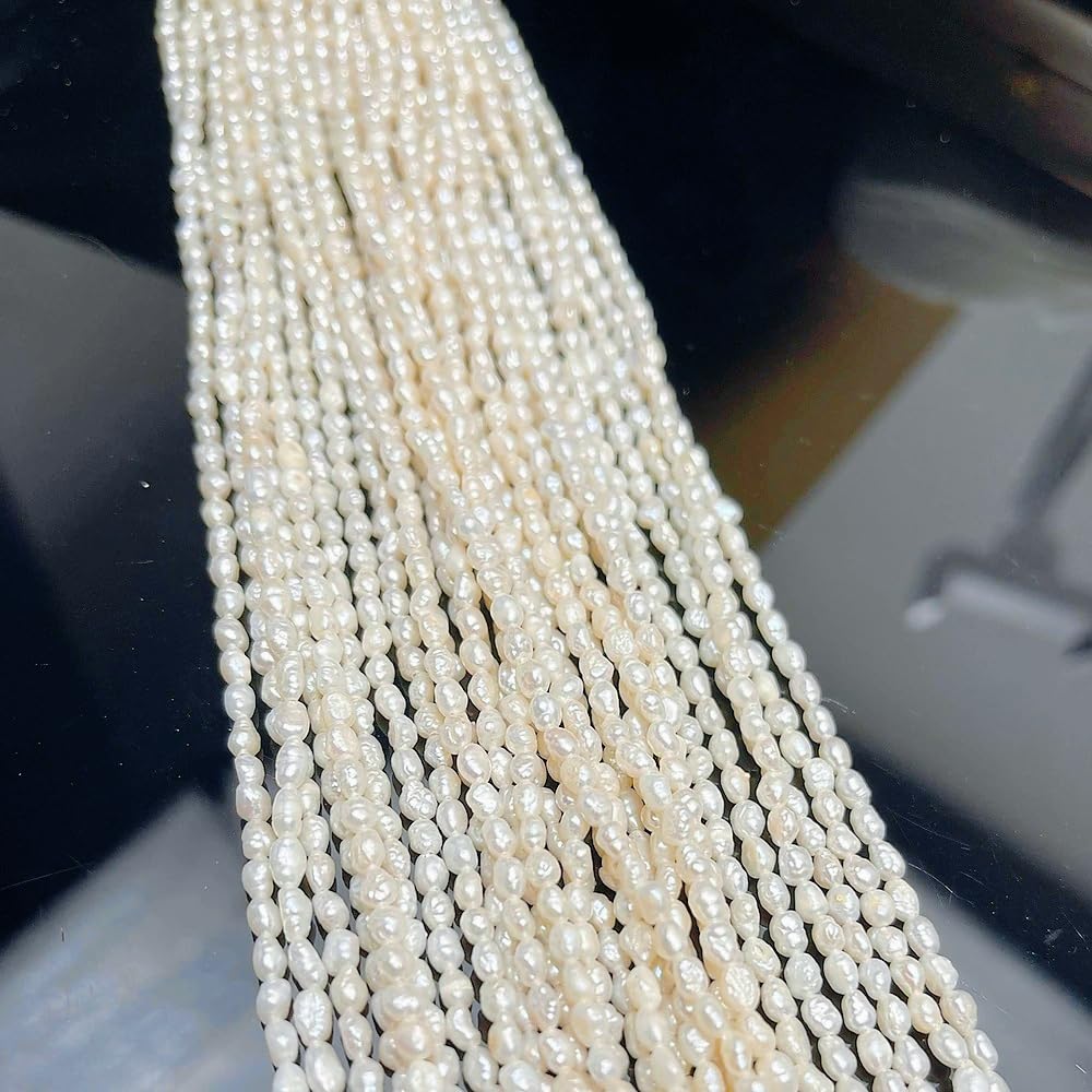 2 Stränge: 5–6 mm natürliche Süßwasser-Keshi-Perlen, 35,6 cm, lose Zuchtperlenstränge zur Schmuckherstellung, unregelmäßige kleine Samenperlen für selbstgemachte Halsketten und Armbänder