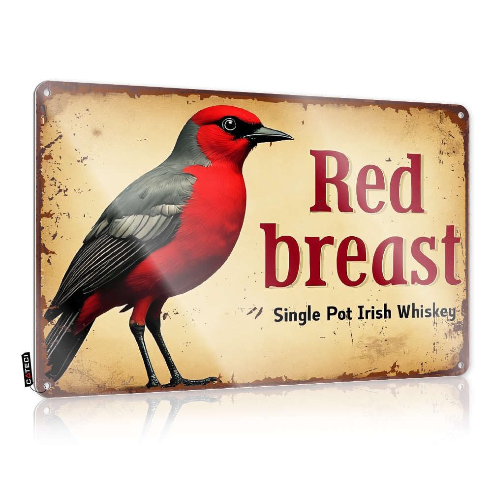 Western Bedroom Decor Wall Tin Plate Sign Science Vintage - Red Breast Single Pot Irish Whiskey/Handmade Highland Welcome Bell & 12.5" Office