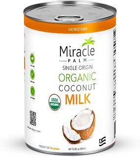 MiraclePalm Organic Unsweetened Coconut Milk Canned, Additive-Free Vegan Keto 13.5oz Pack of 6