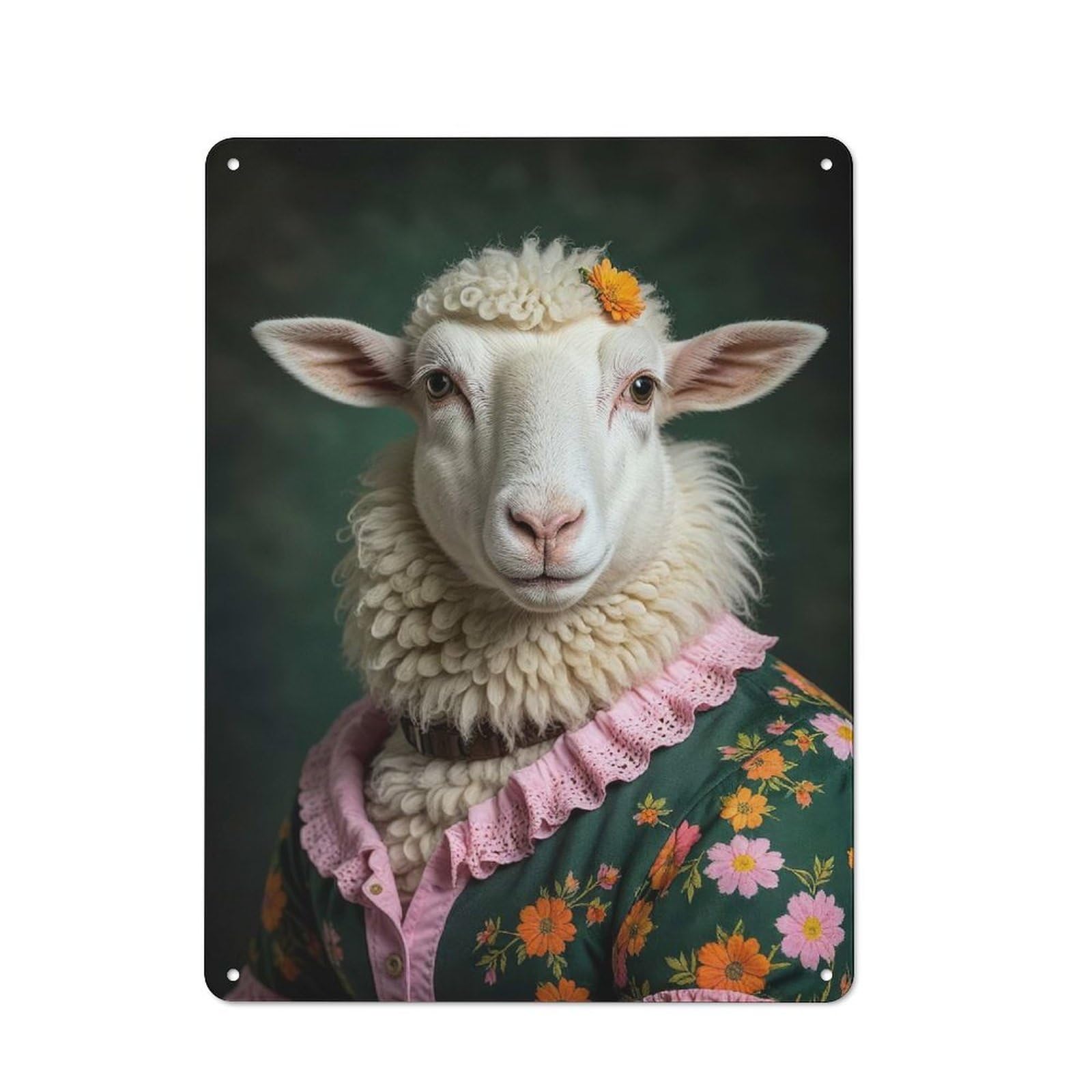 Junmoney Style-22 For Garden Room Or Summerhouse, Sheep In Floral Dress Retro Metal Sign 40X30cm, For Vintage Wall Decor Fans, For Metal Sign Collectors